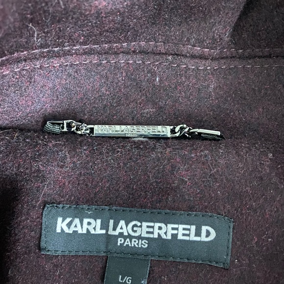 Karl Lagerfeld Paris, Wool belted wrap coat(size,Large in burgundy) - Picture 5 of 5
